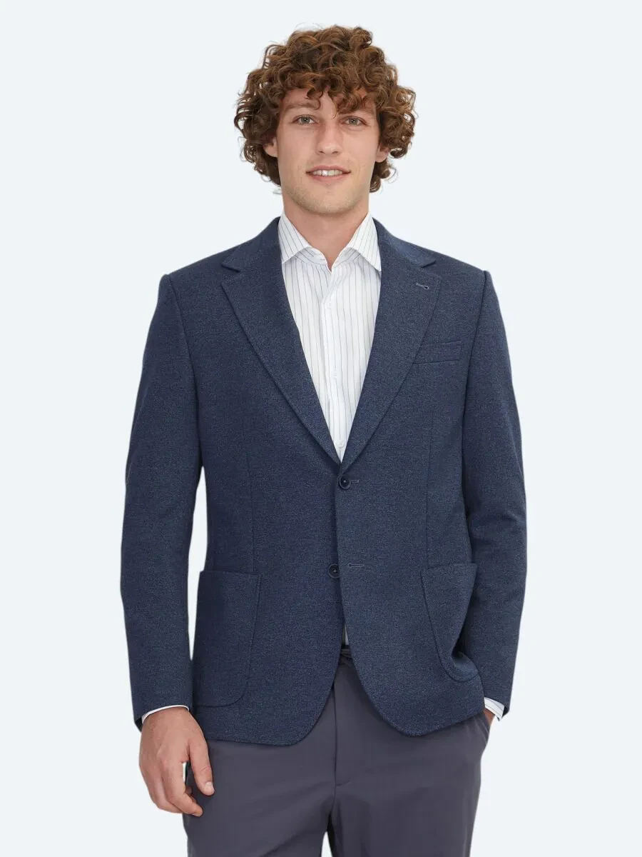 Mavi Çizgili Modern Fit Örme Ceket - 1