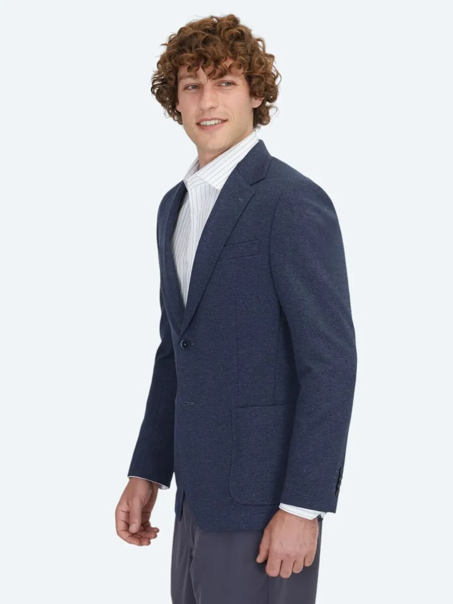 Mavi Çizgili Modern Fit Örme Ceket - 3