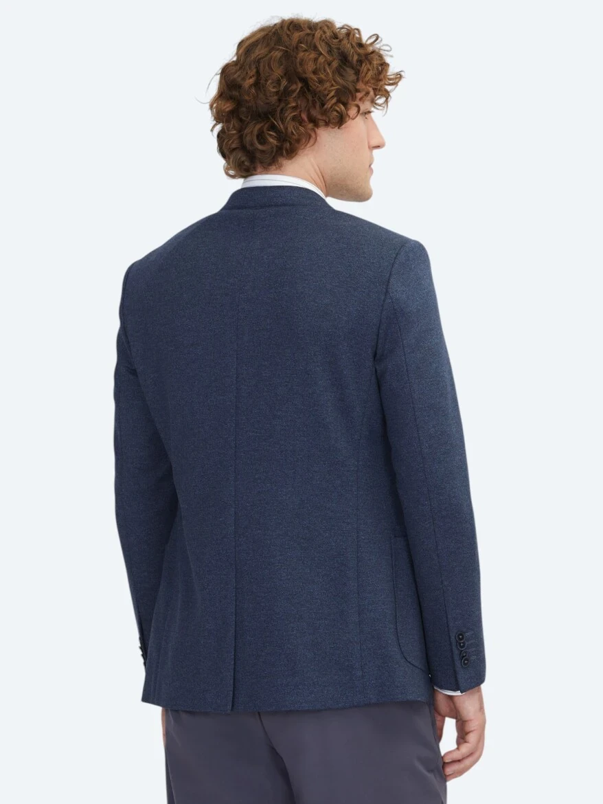Mavi Çizgili Modern Fit Örme Ceket - 6
