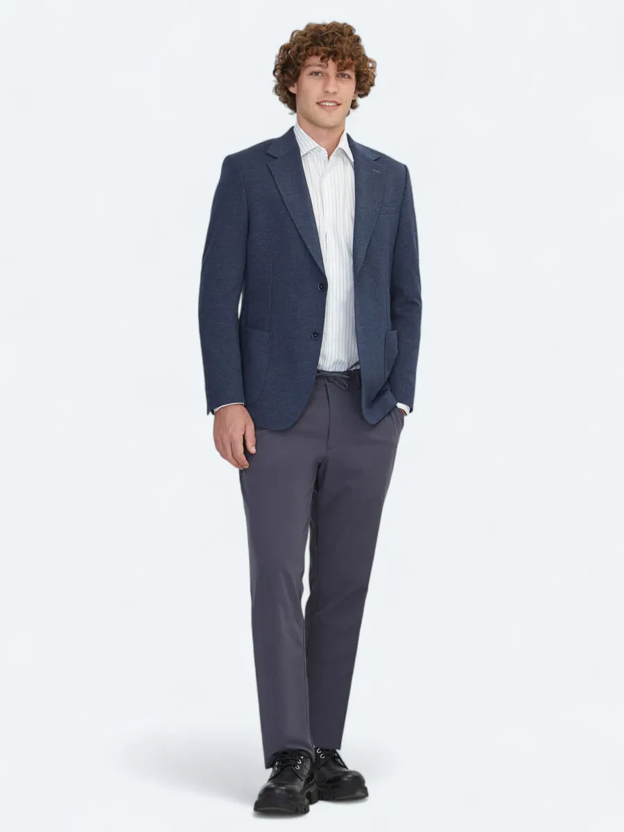 Mavi Çizgili Modern Fit Örme Ceket - 2