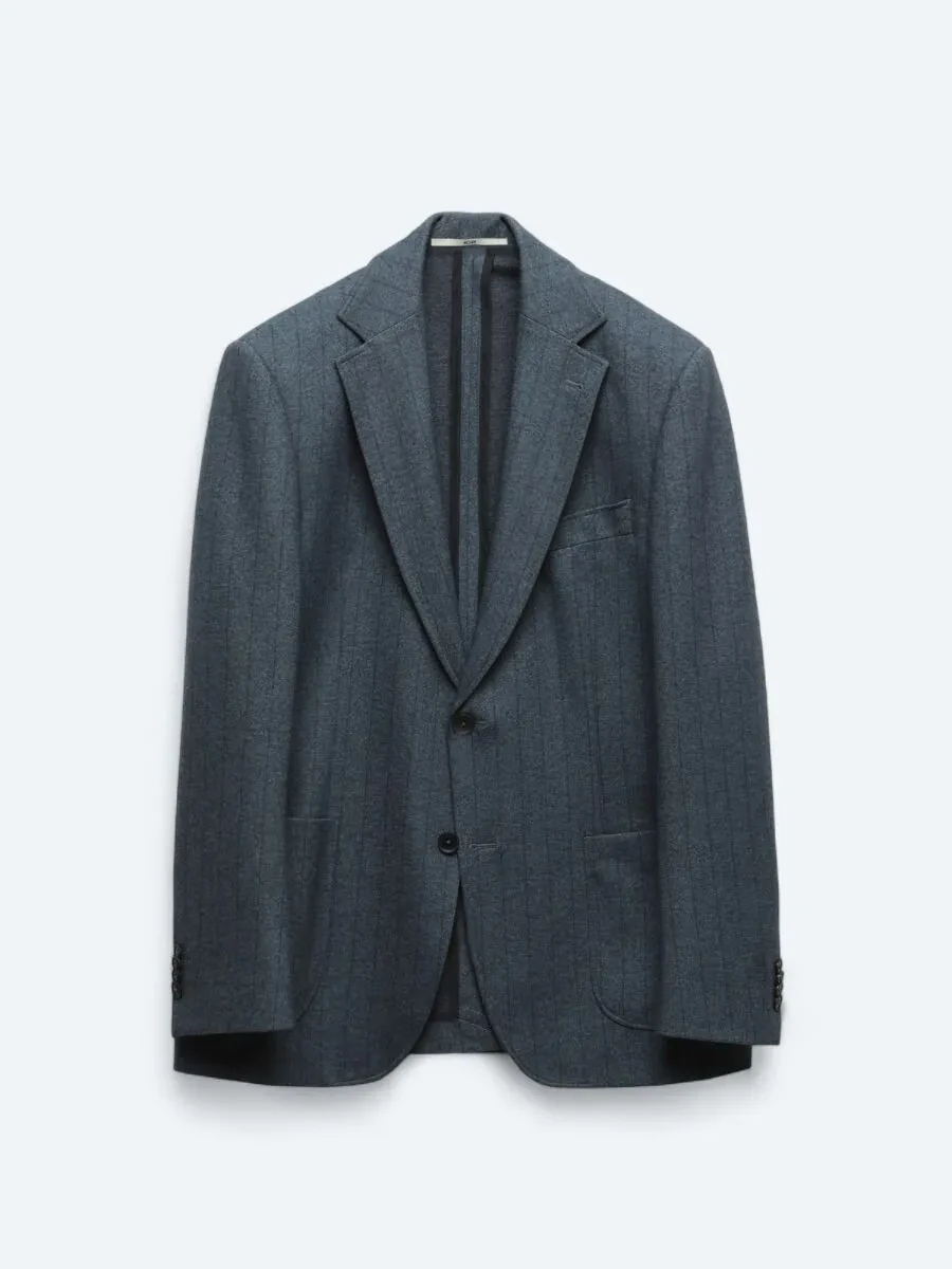 Mavi Çizgili Modern Fit Örme Ceket - 7