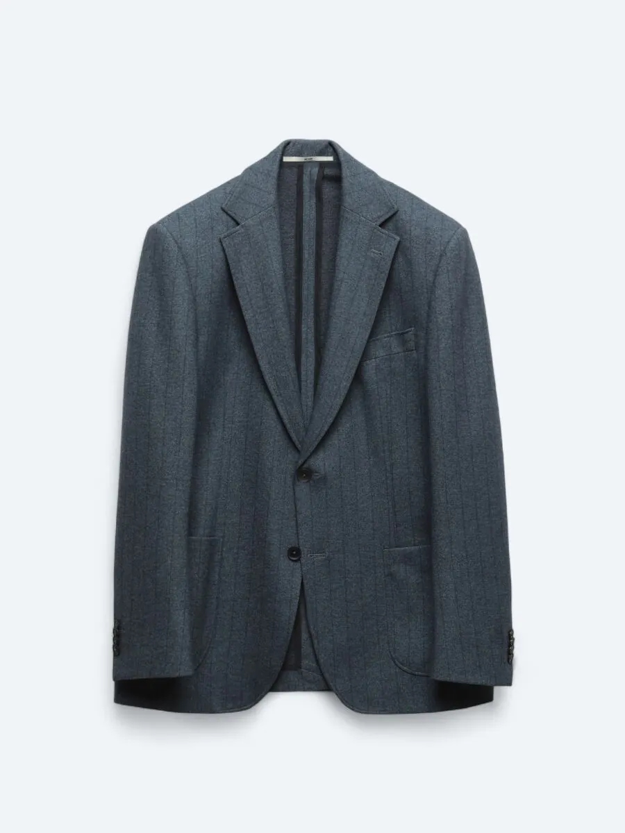 Mavi Çizgili Modern Fit Örme Ceket - 7