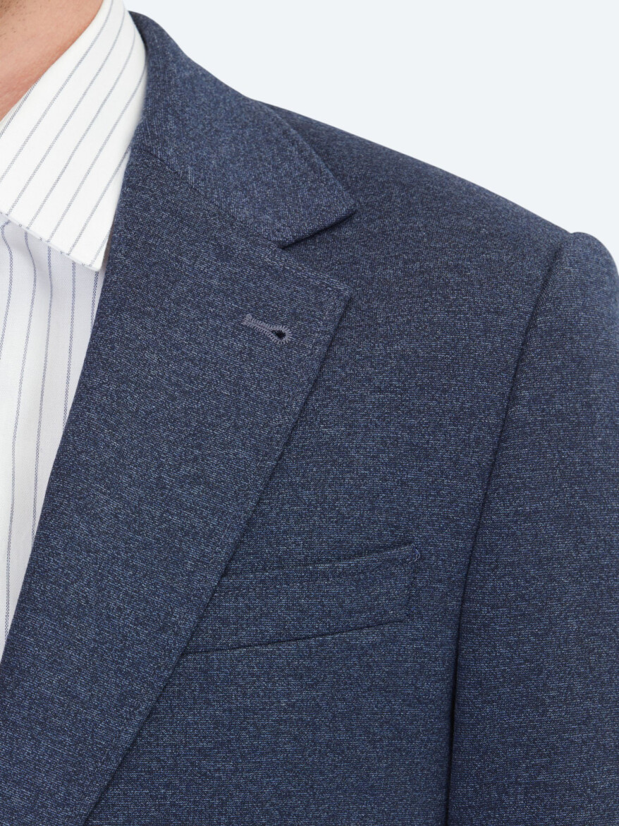 Mavi Çizgili Modern Fit Örme Ceket - 5