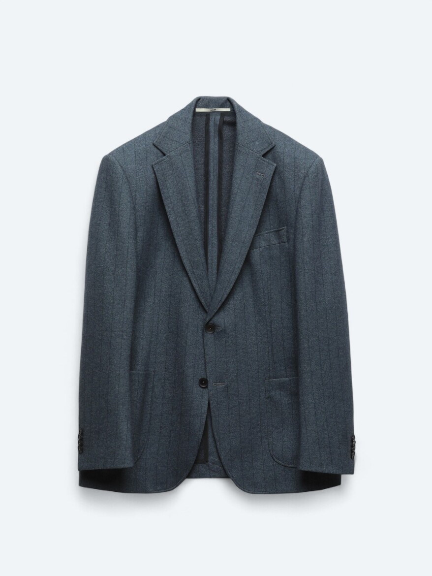 Mavi Çizgili Modern Fit Örme Ceket - 7