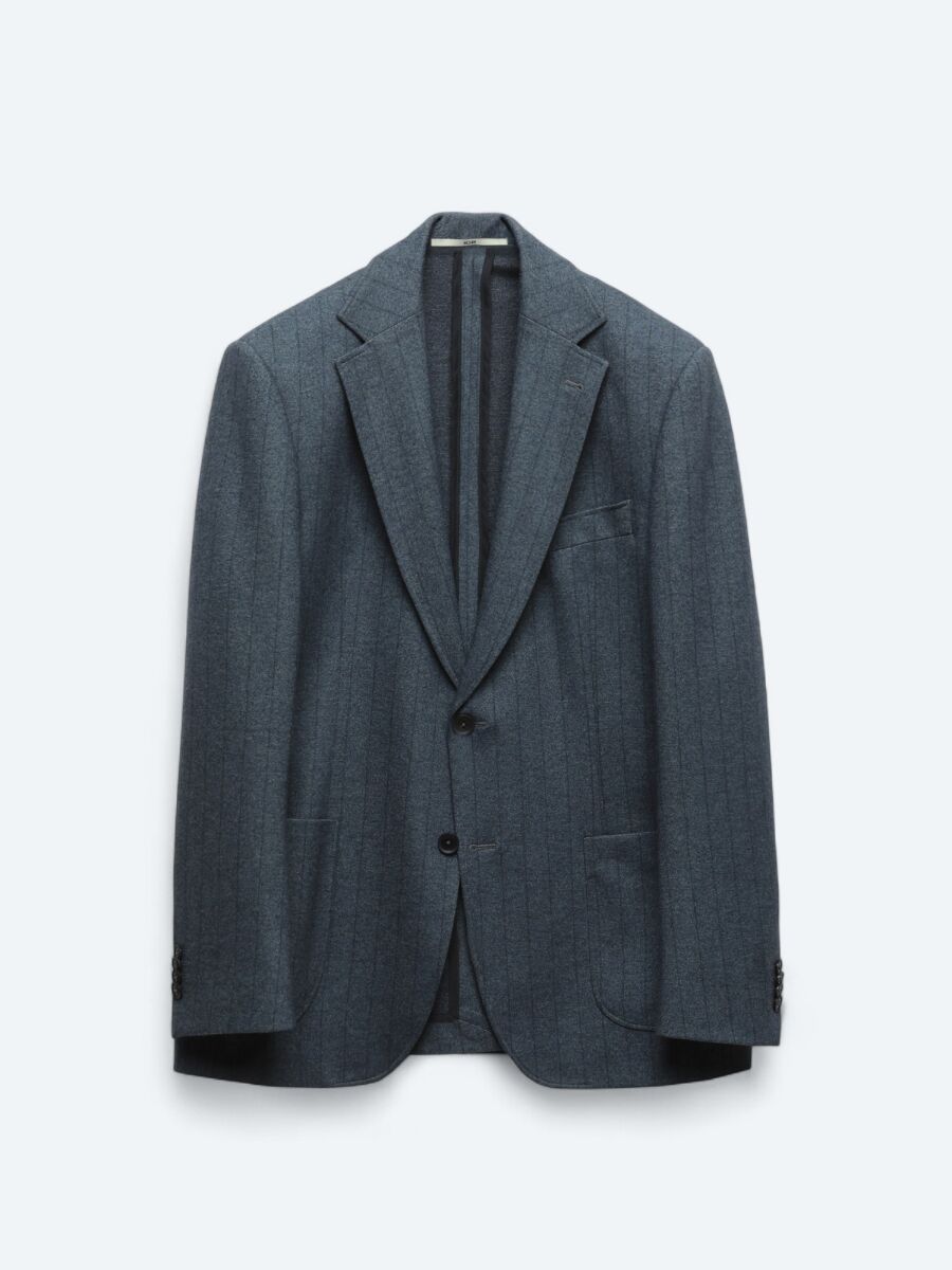 Mavi Çizgili Modern Fit Örme Ceket - 7