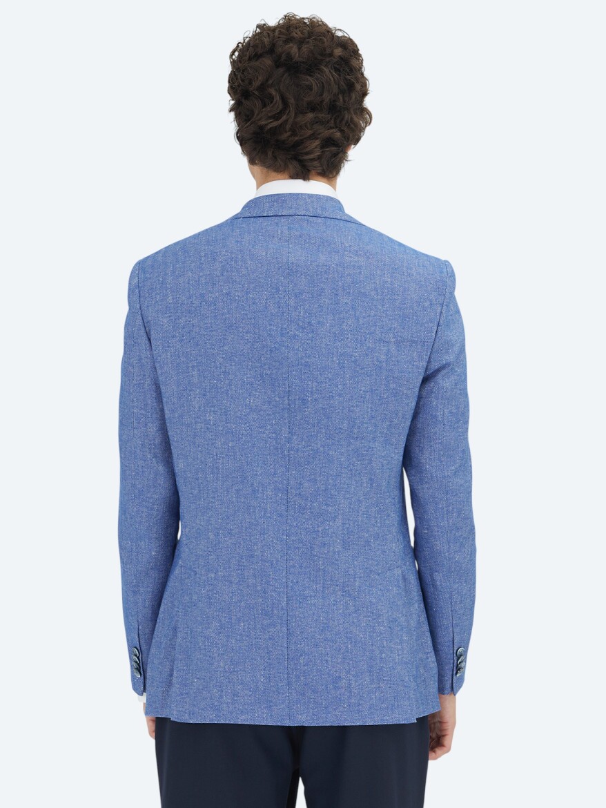Mavi Çizgili Modern Fit Pamuk Karışımlı Ceket - 6