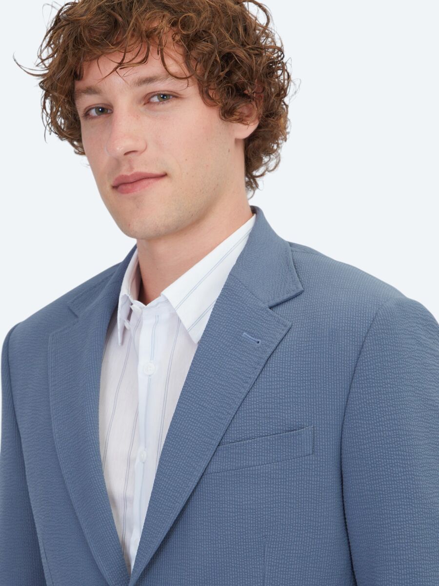 Mavi Çizgili Modern Fit Takım Elbise - 3