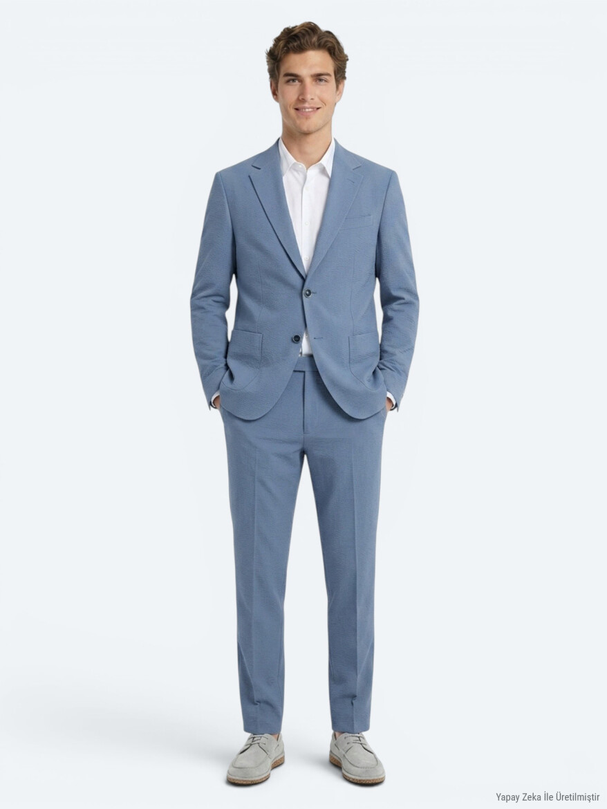 Mavi Çizgili Modern Fit Takım Elbise - KİP
