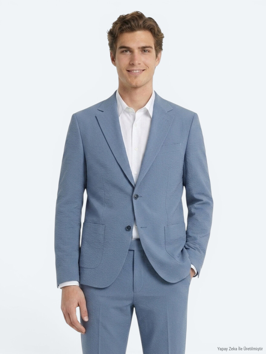 Mavi Çizgili Modern Fit Takım Elbise - KİP