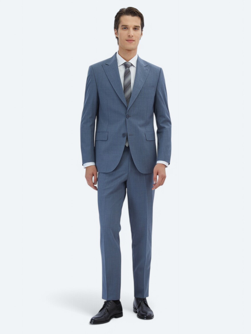 Mavi Çizgili Modern Fit Yün Karışımlı Takım Elbise - KİP