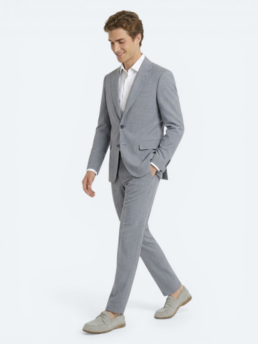 Mavi Çizgili Modern Fit Yün Karışımlı Takım Elbise - 4