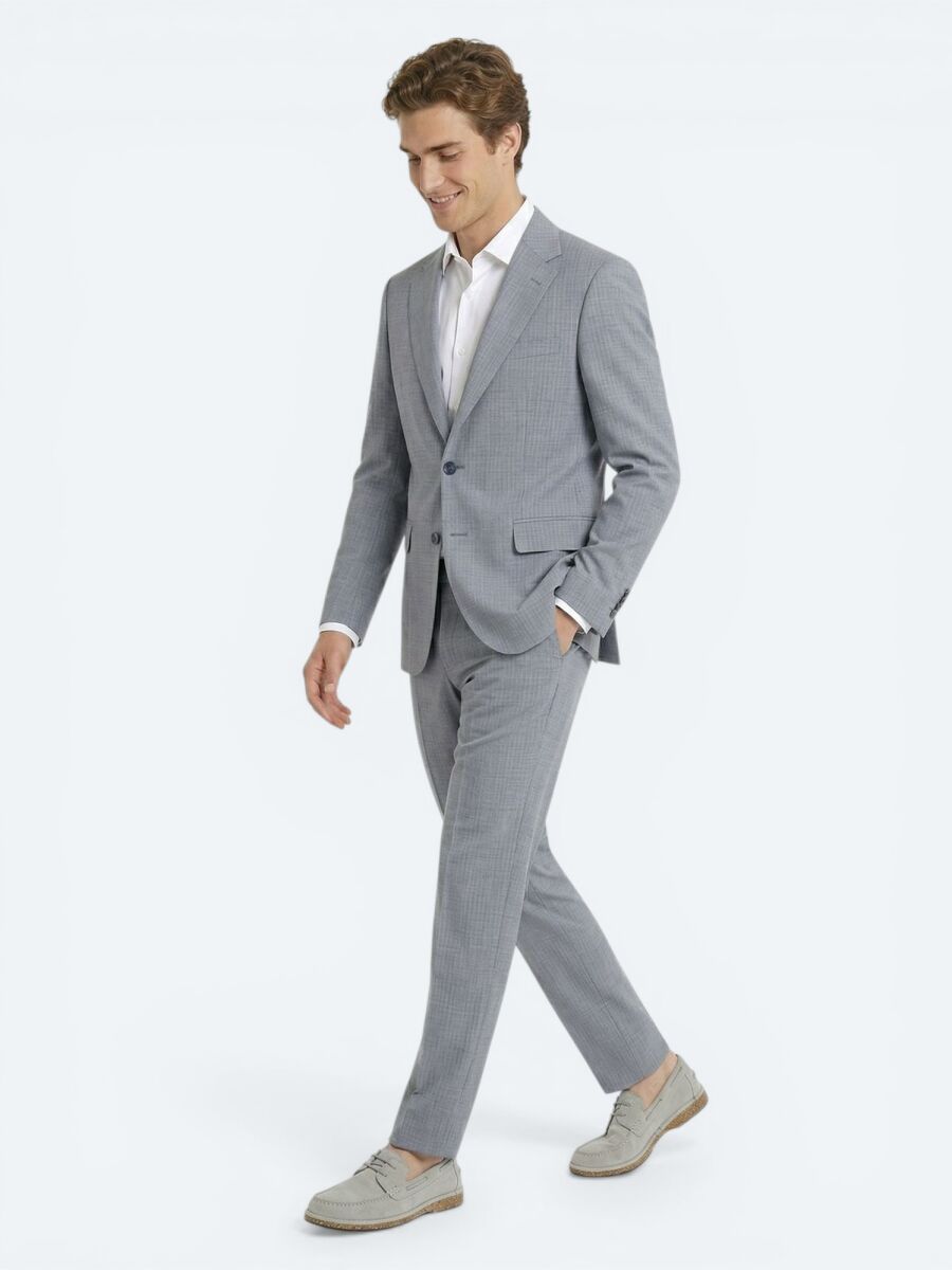 Mavi Çizgili Modern Fit Yün Karışımlı Takım Elbise - 4