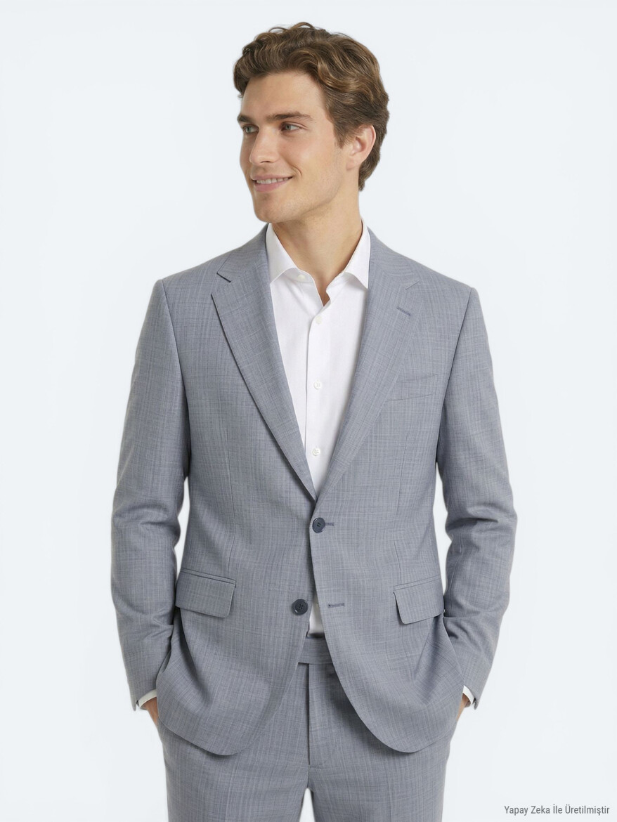 Mavi Çizgili Modern Fit Yün Karışımlı Takım Elbise - KİP