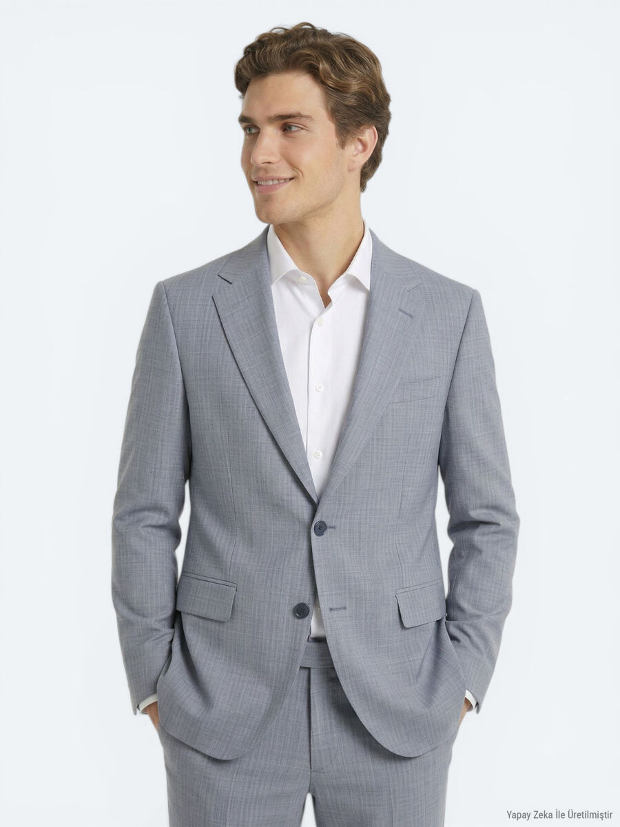 Mavi Çizgili Modern Fit Yün Karışımlı Takım Elbise - 2