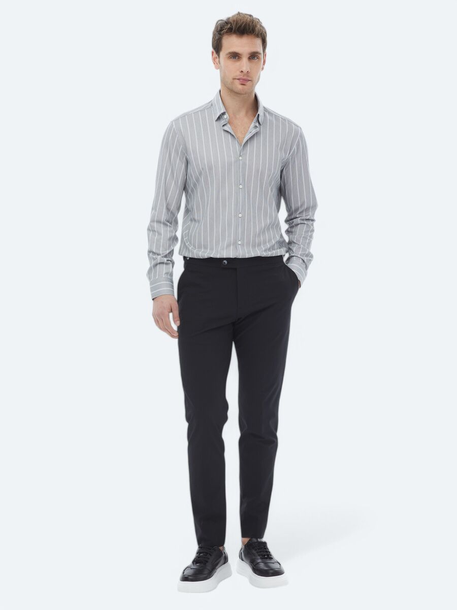 Mavi Çizgili Regular Fit Casual Pamuk Karışımlı Gömlek - 5