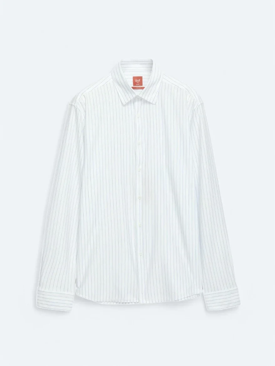 Mavi Çizgili Regular Fit Casual Pamuk Karışımlı Gömlek - 5