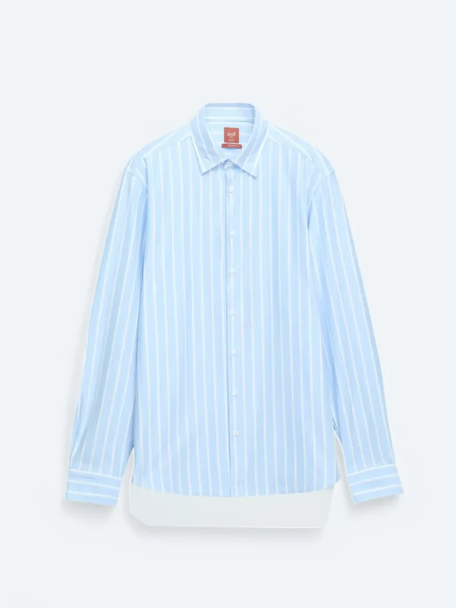 Mavi Çizgili Regular Fit Casual Pamuk Karışımlı Gömlek - 7