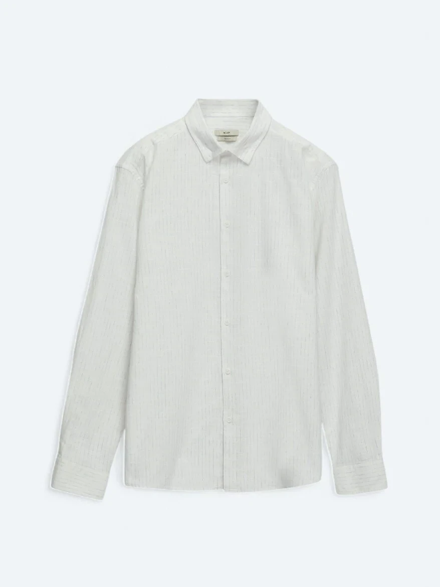 Mavi Çizgili Regular Fit Dokuma Casual %100 Pamuk Gömlek - 7