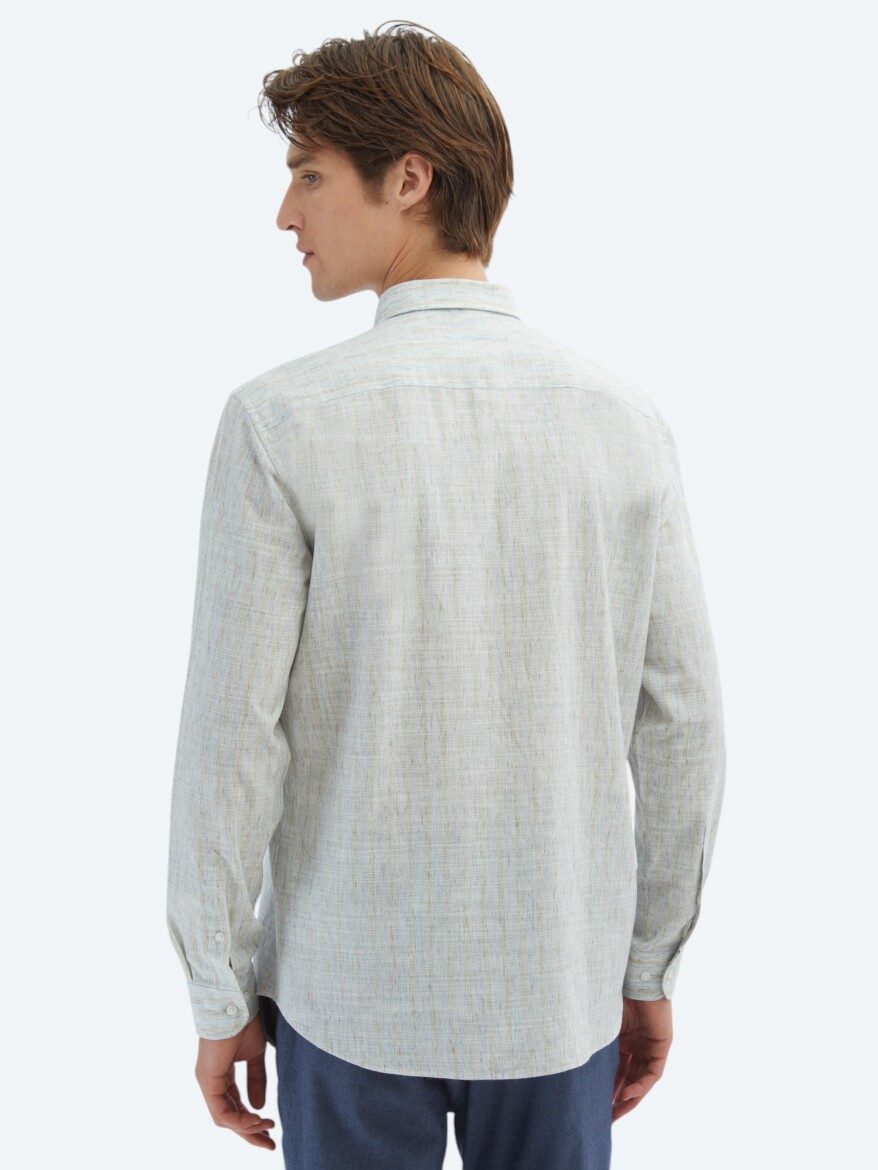 Mavi Çizgili Regular Fit Dokuma Casual Pamuk Karışımlı Gömlek - 6