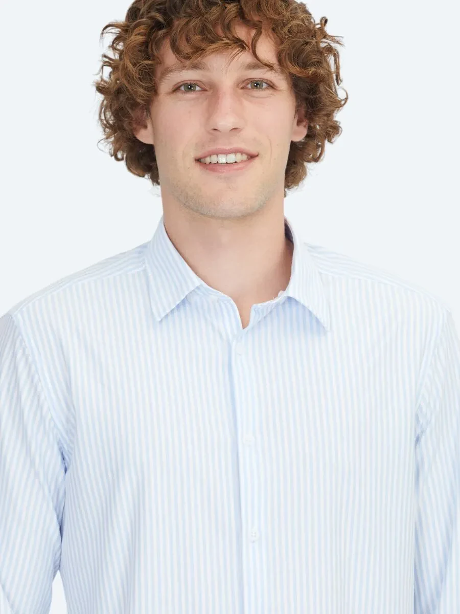 Mavi Çizgili Regular Fit Spor Pamuk Karışımlı Gömlek - 3