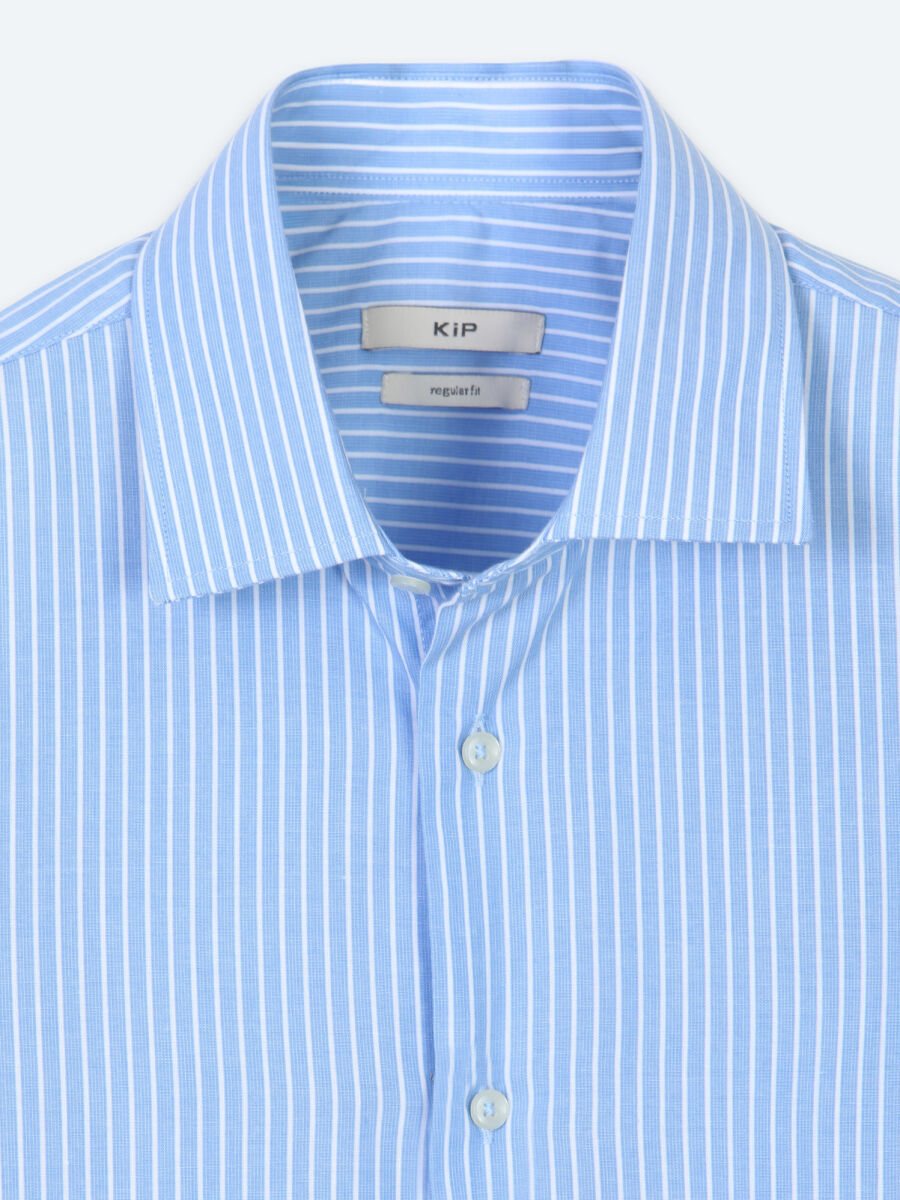 Mavi Çizgili Regular Fit Uzun Dokuma Casual Pamuk Karışımlı Gömlek - 7