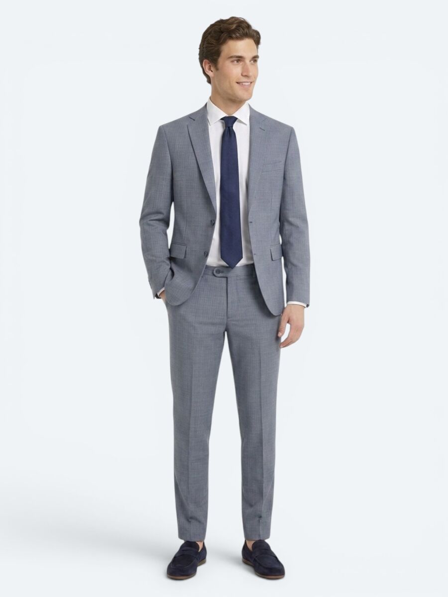 Mavi Çizgili Regular Fit Yün Karışımlı Takım Elbise - 1