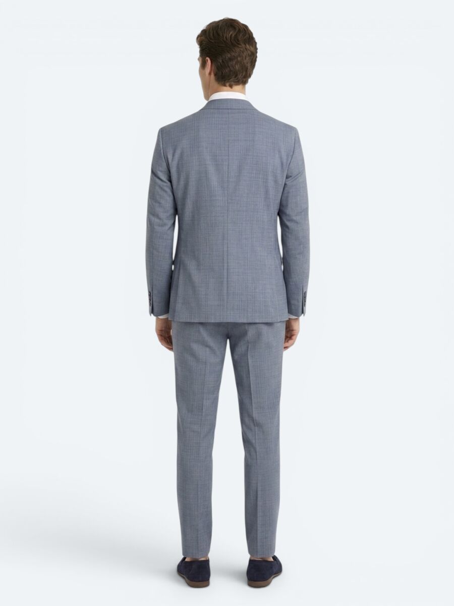 Mavi Çizgili Regular Fit Yün Karışımlı Takım Elbise - 6