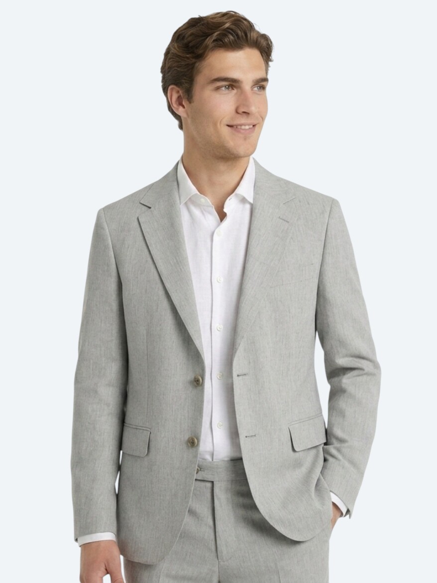 Mavi Desenli Modern Fit Çevre Dostu Keten Karışımlı Takım Elbise - 3