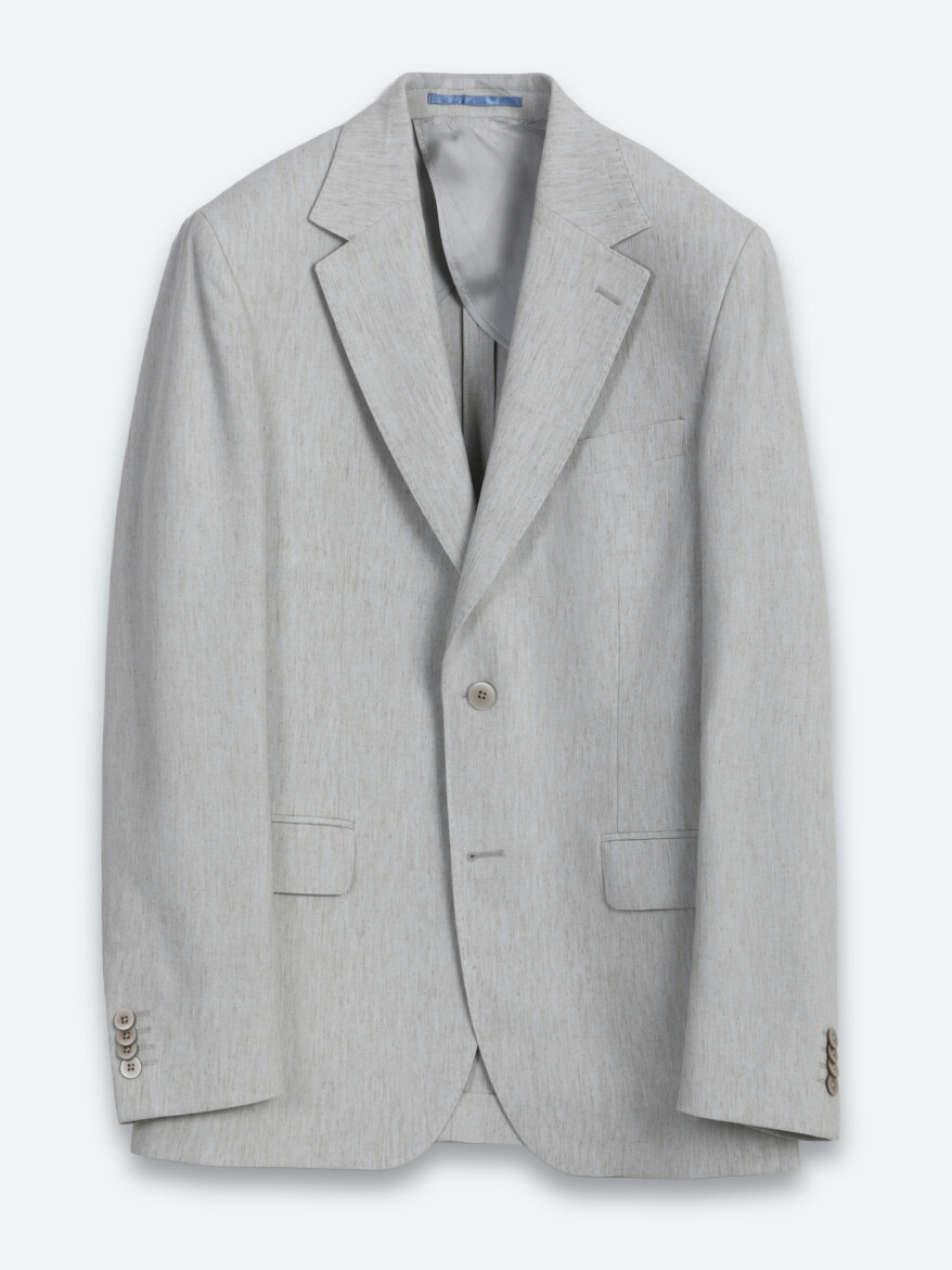 Mavi Desenli Modern Fit Çevre Dostu Keten Karışımlı Takım Elbise - 5