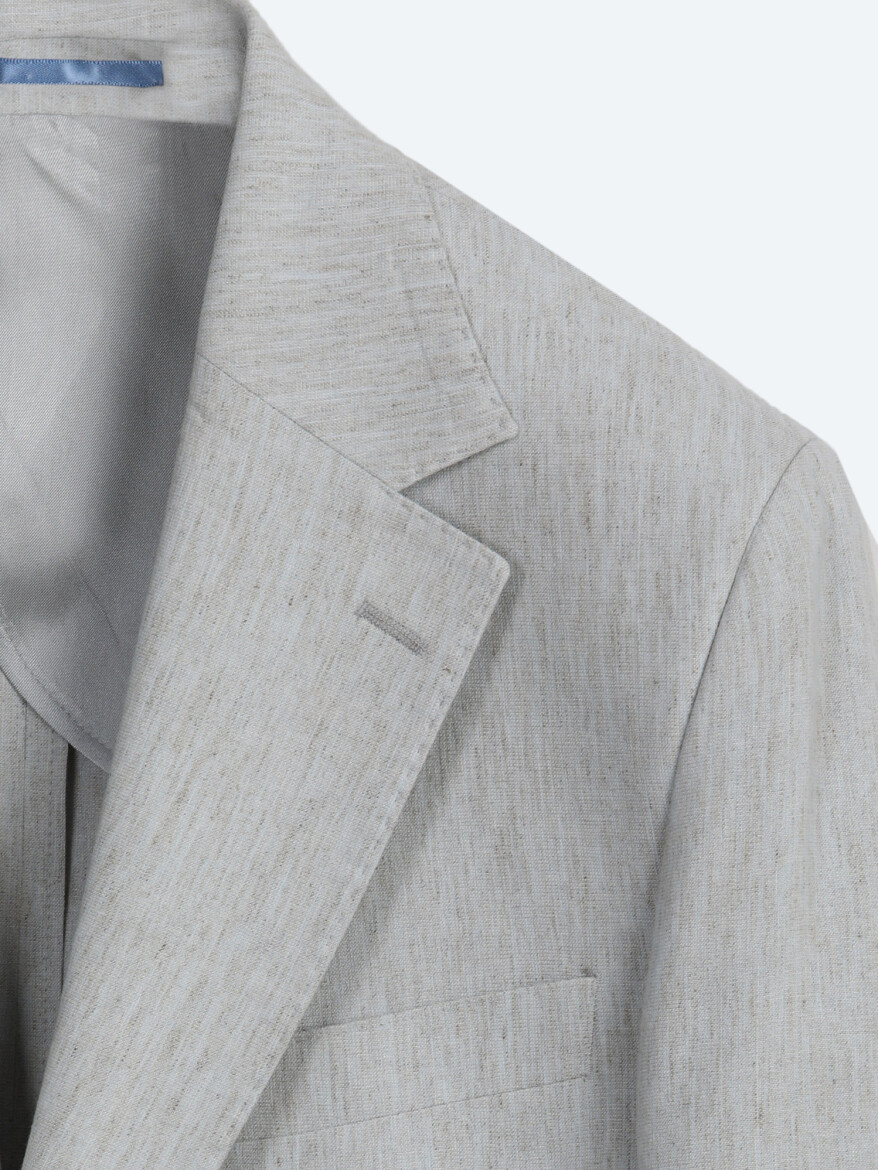 Mavi Desenli Modern Fit Çevre Dostu Keten Karışımlı Takım Elbise - 7