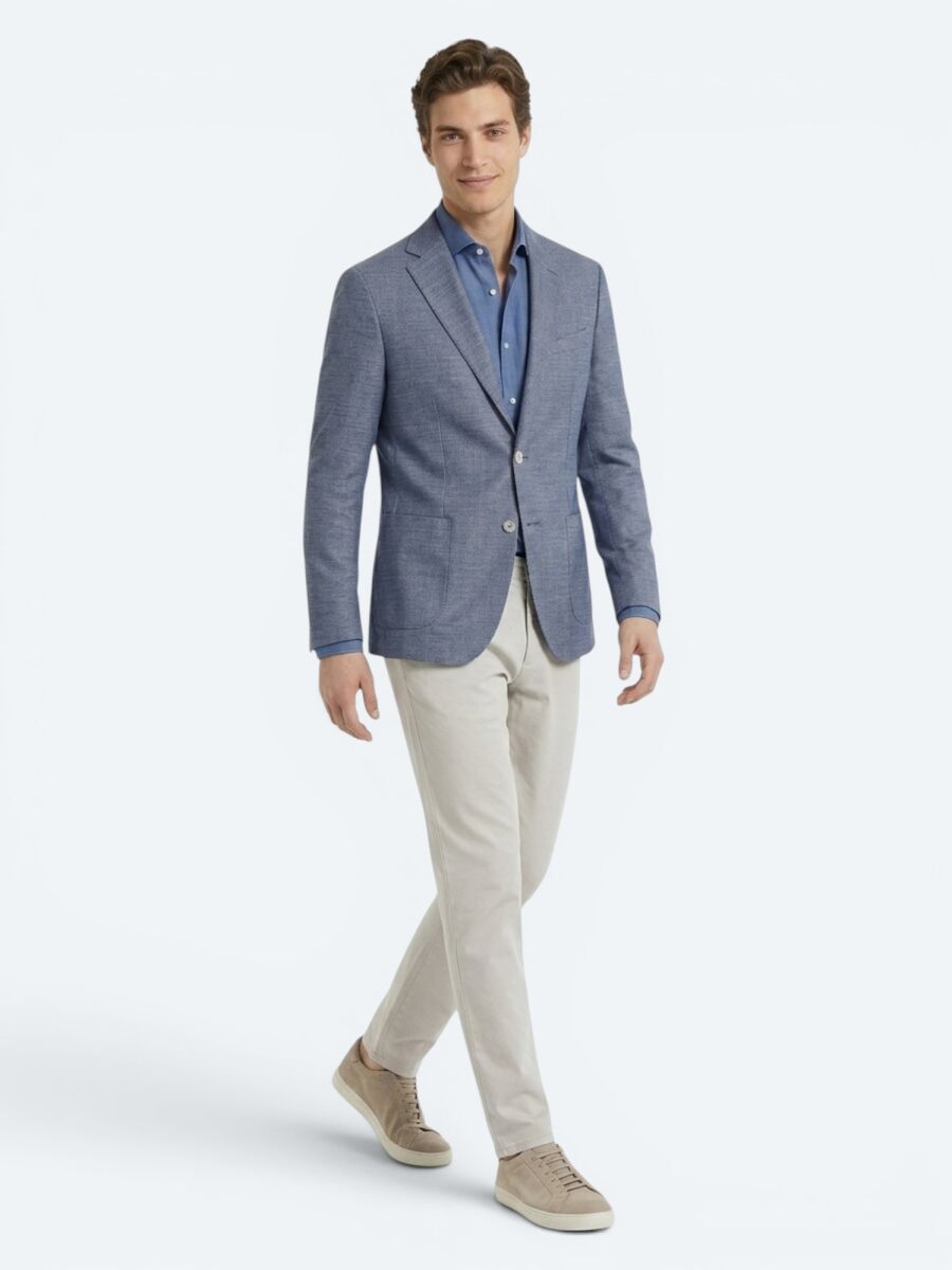 Mavi Desenli Modern Fit Çevre Dostu Pamuk Karışımlı Ceket - 2