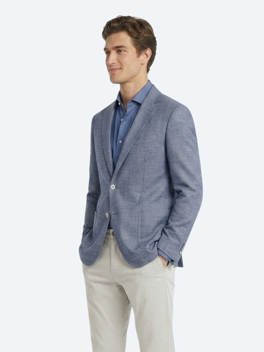 Mavi Desenli Modern Fit Çevre Dostu Pamuk Karışımlı Ceket - 4