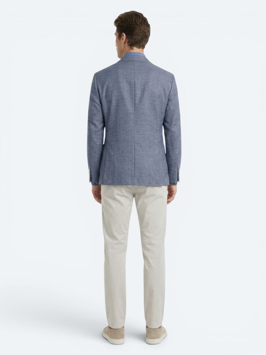 Mavi Desenli Modern Fit Çevre Dostu Pamuk Karışımlı Ceket - 5