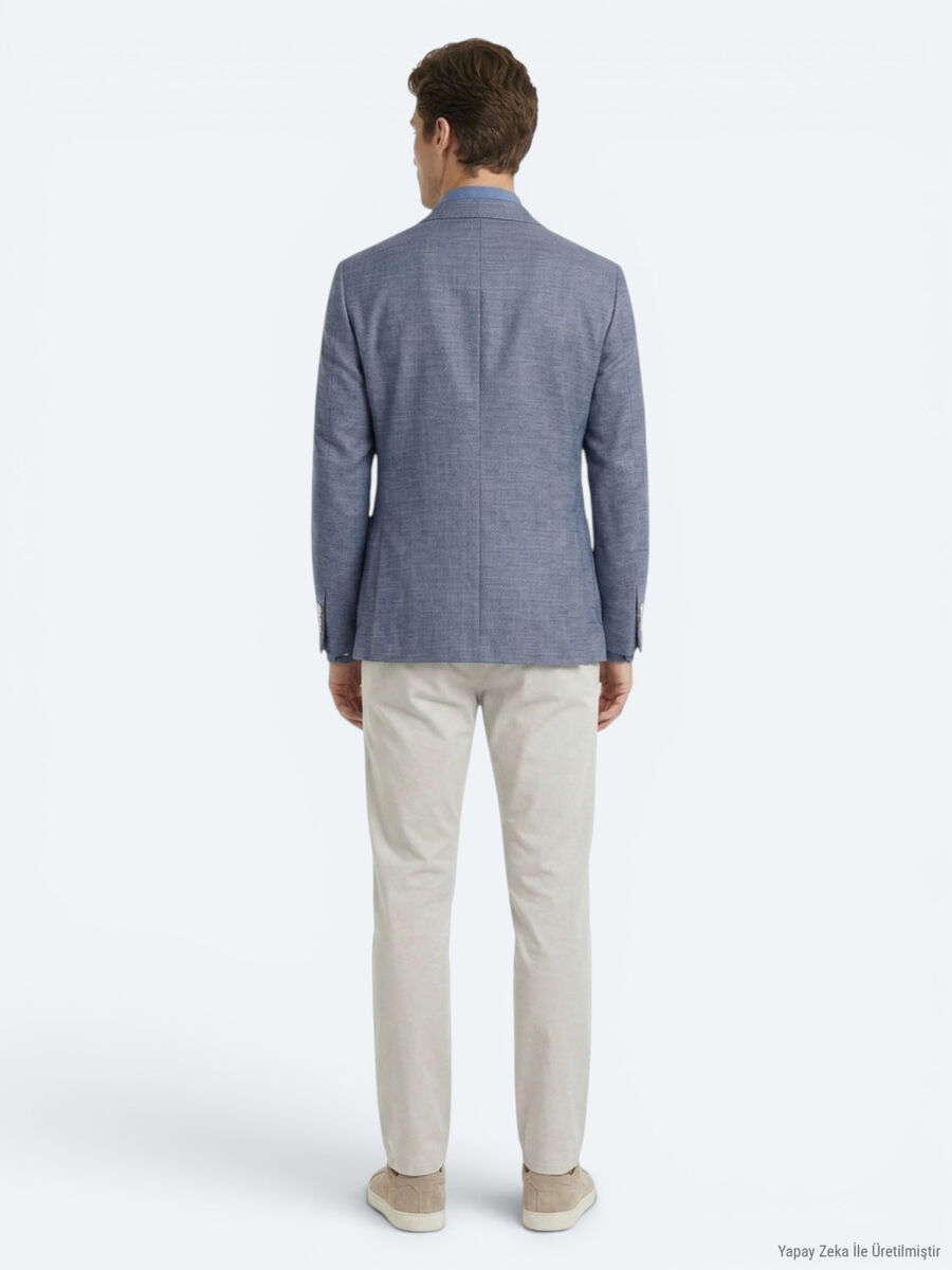 Mavi Desenli Modern Fit Çevre Dostu Pamuk Karışımlı Ceket - 5