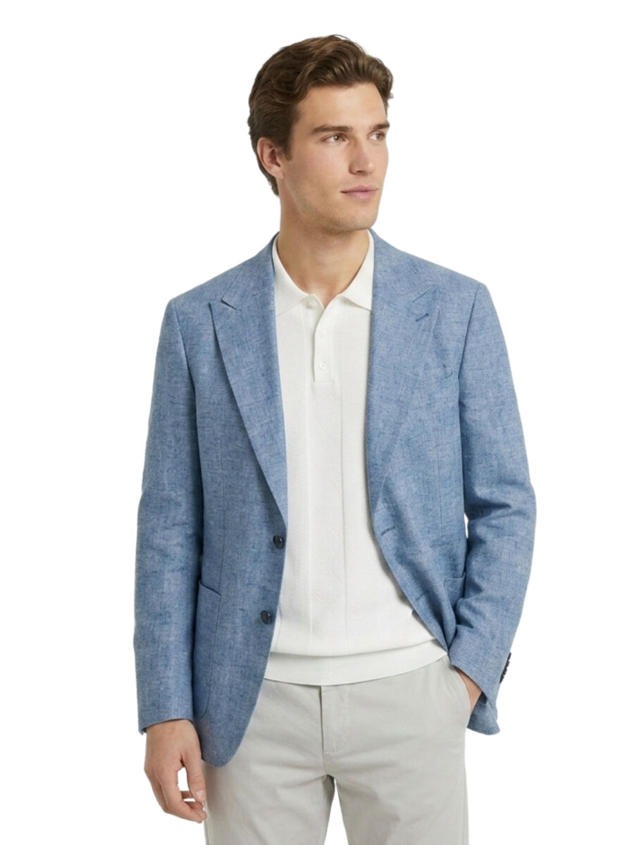 Mavi Desenli Modern Fit Keten Karışımlı Ceket - 1