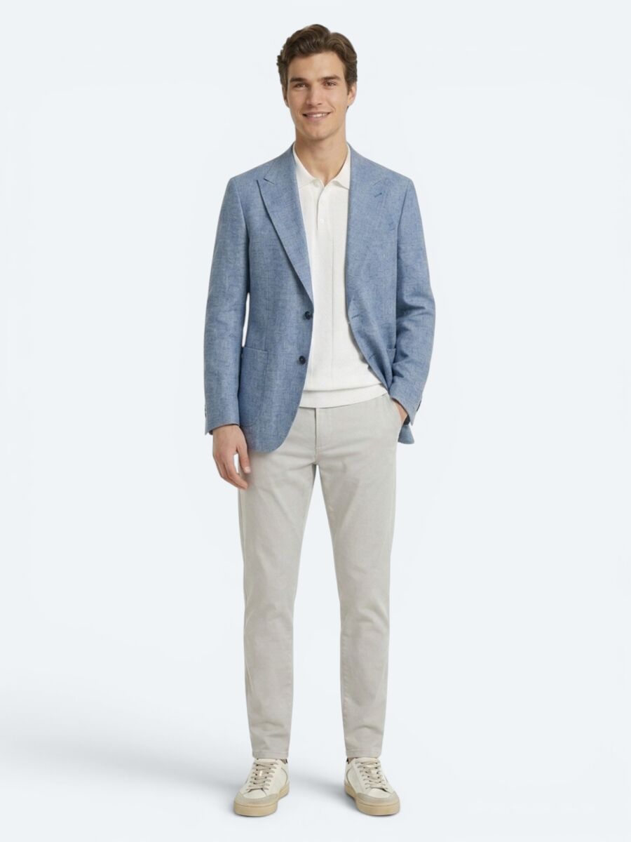 Mavi Desenli Modern Fit Keten Karışımlı Ceket - 2