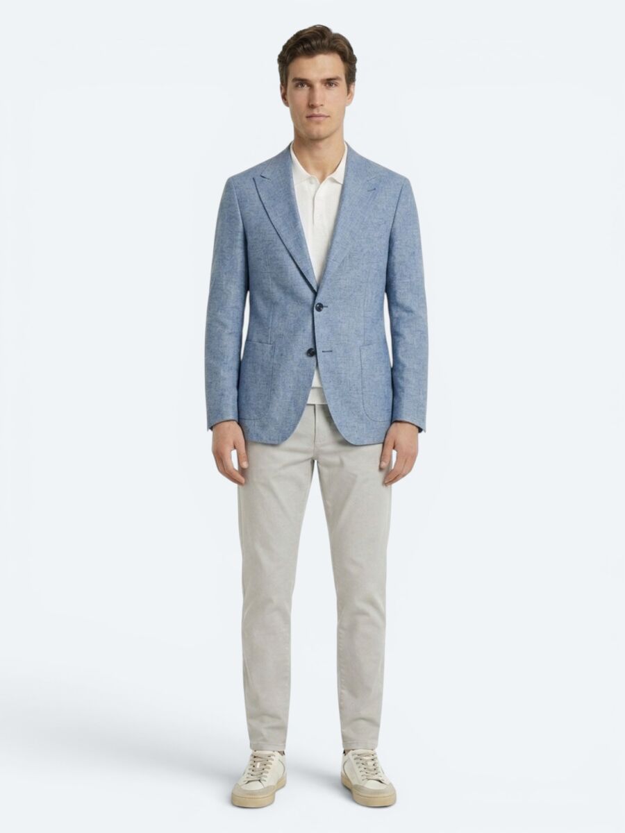 Mavi Desenli Modern Fit Keten Karışımlı Ceket - 3