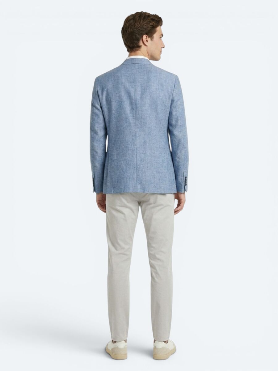 Mavi Desenli Modern Fit Keten Karışımlı Ceket - 5