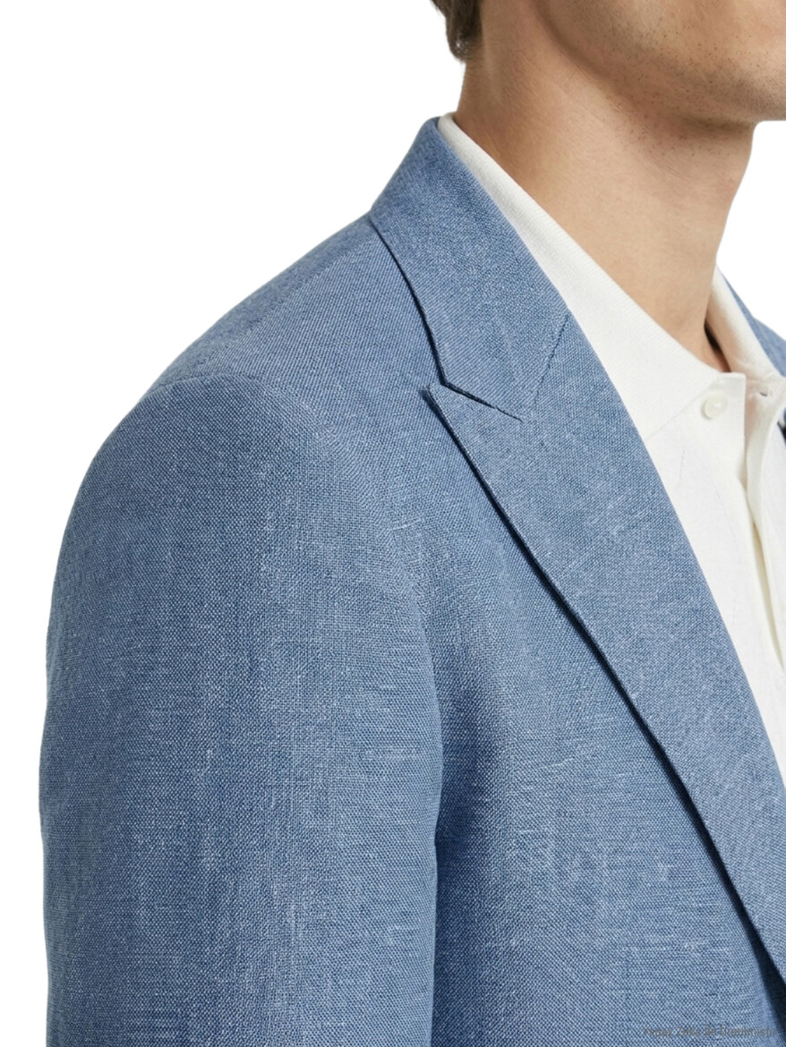 Mavi Desenli Modern Fit Keten Karışımlı Ceket - 4