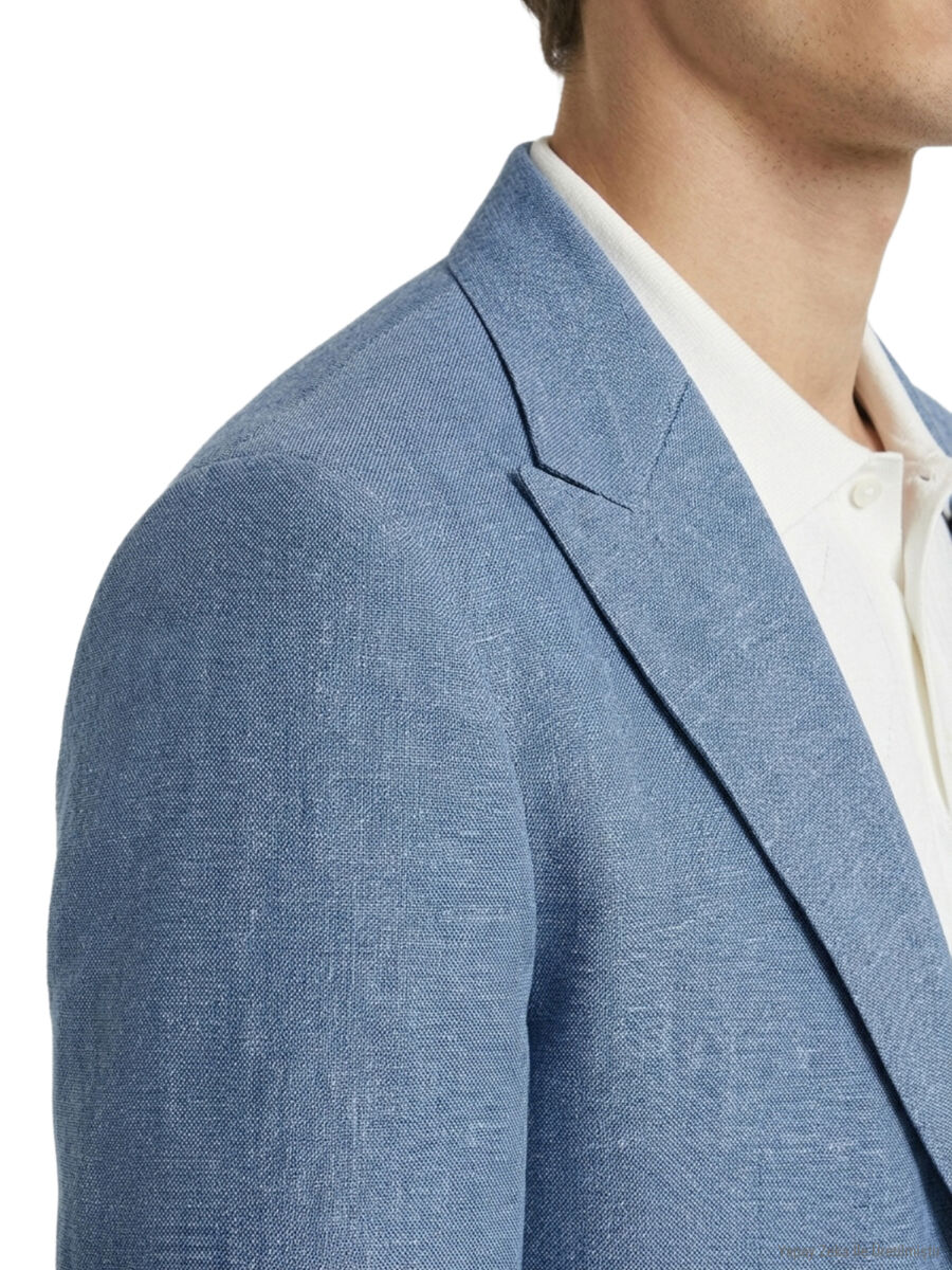 Mavi Desenli Modern Fit Keten Karışımlı Ceket - 4