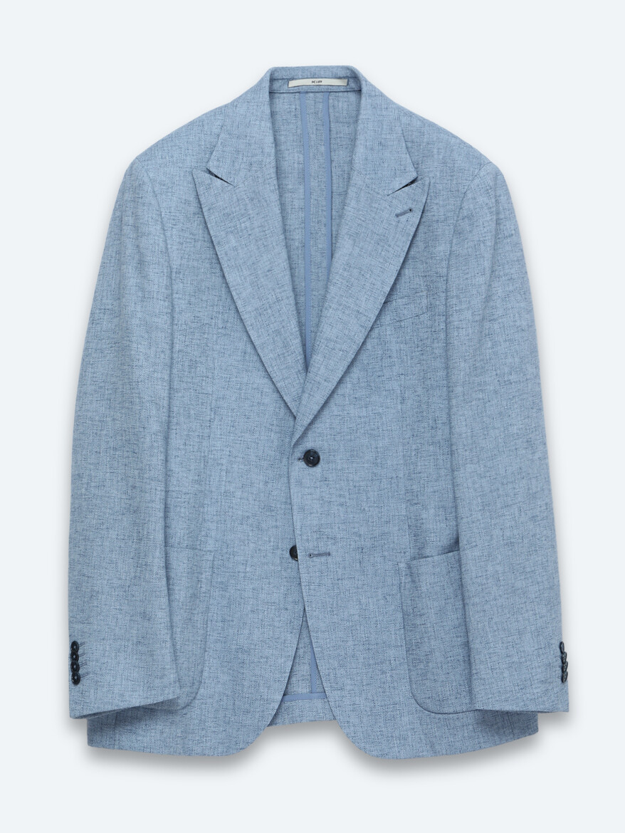 Mavi Desenli Modern Fit Keten Karışımlı Ceket - 6