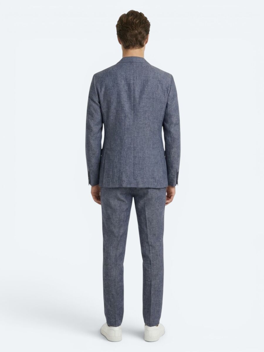Mavi Desenli Modern Fit Keten Karışımlı Takım Elbise - 5