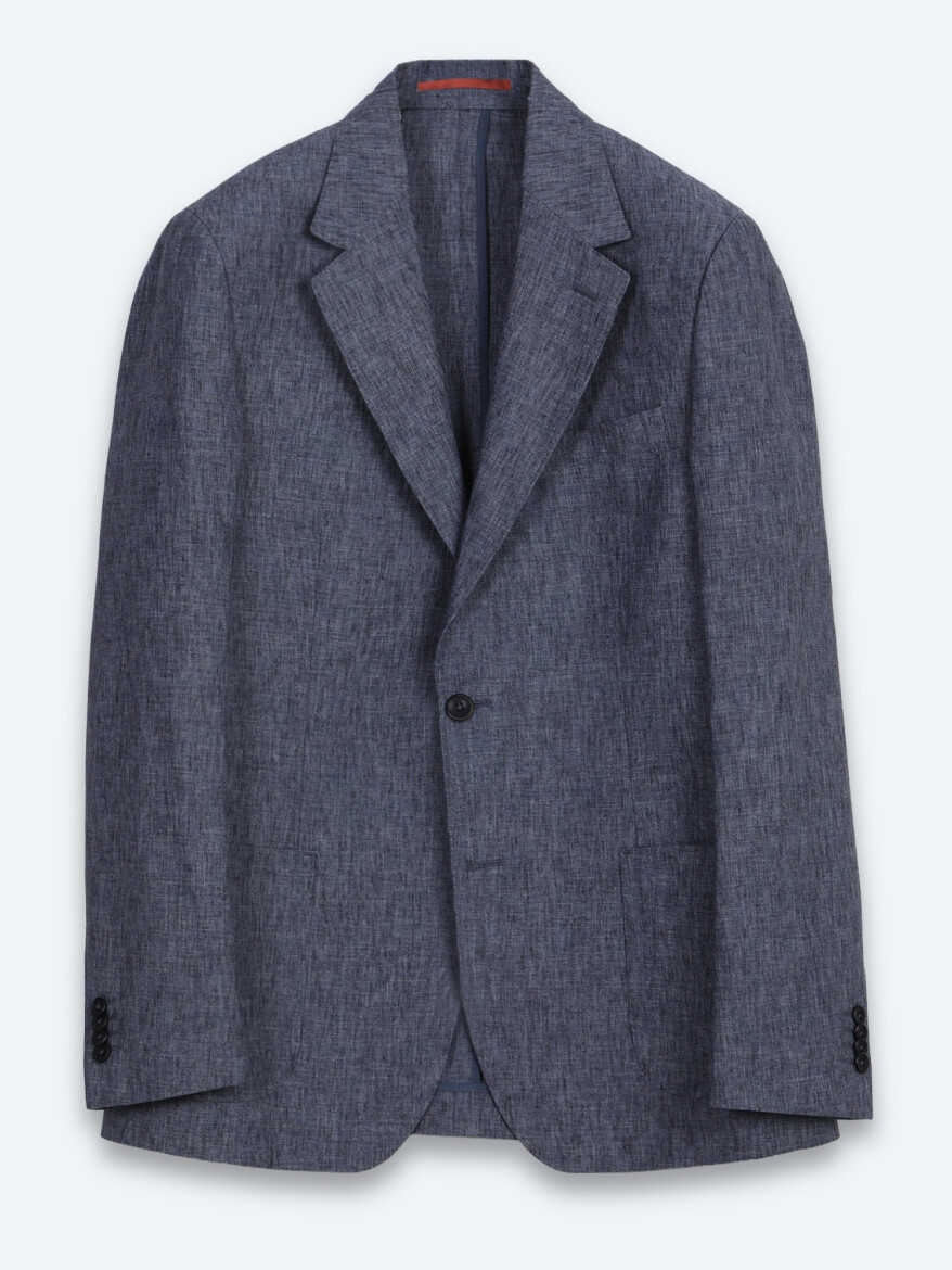 Mavi Desenli Modern Fit Keten Karışımlı Takım Elbise - 6