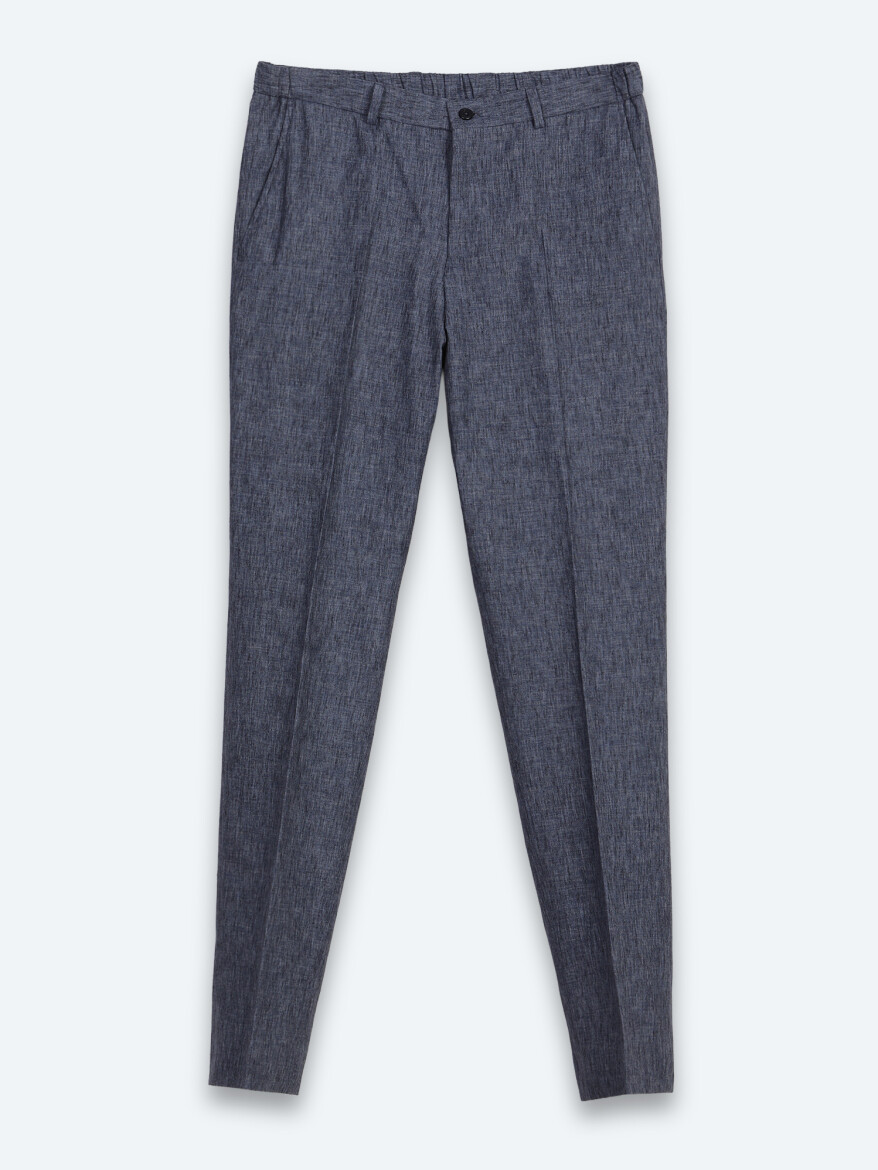 Mavi Desenli Modern Fit Keten Karışımlı Takım Elbise - 7