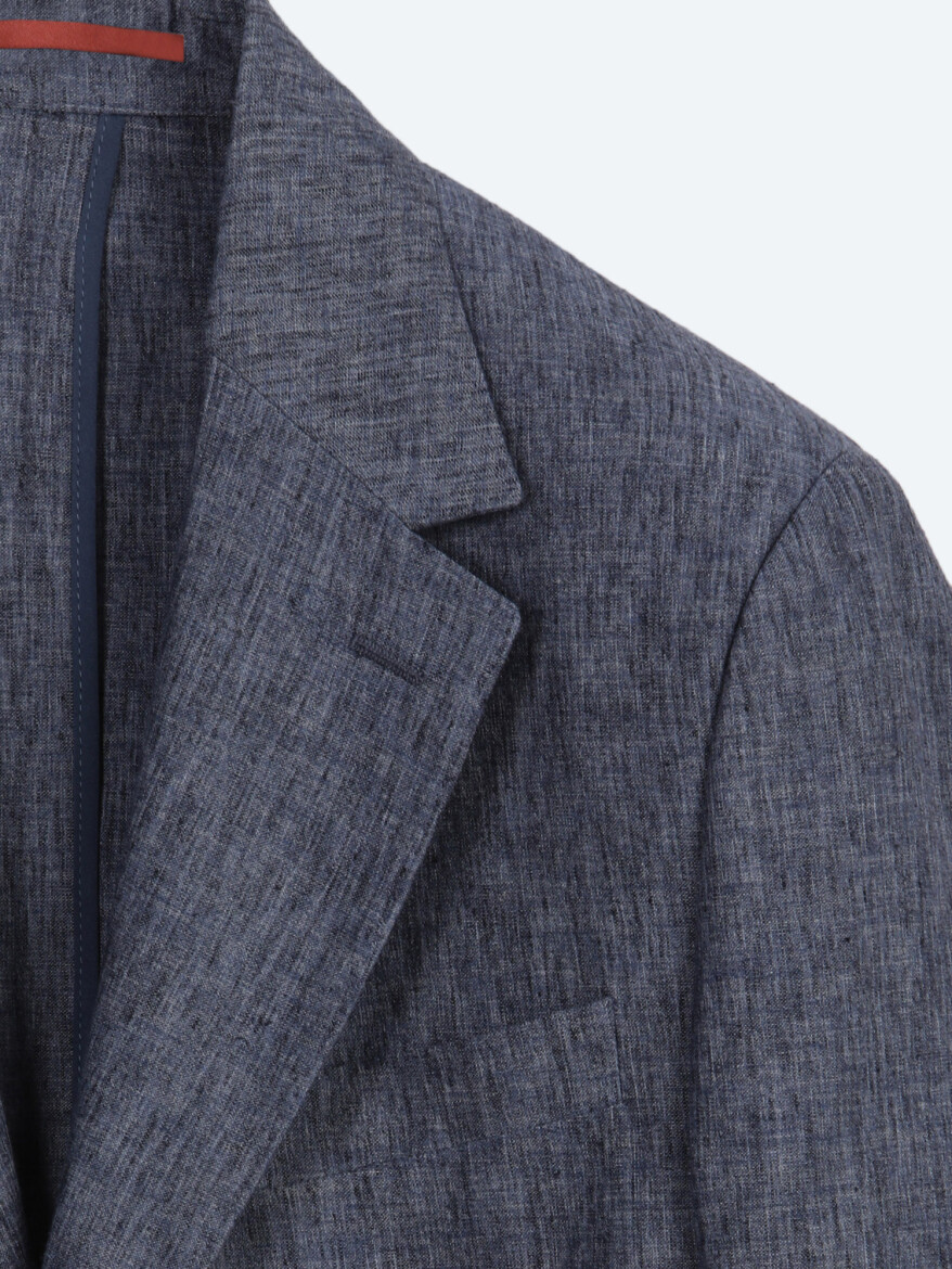 Mavi Desenli Modern Fit Keten Karışımlı Takım Elbise - 8