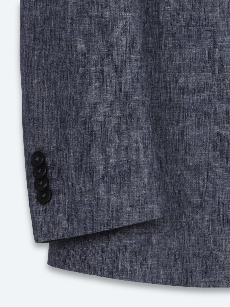 Mavi Desenli Modern Fit Keten Karışımlı Takım Elbise - 9