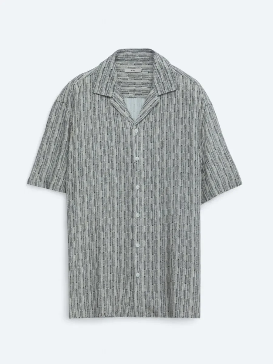 Mavi Desenli Oversize Fit Dokuma Casual Gömlek - 1