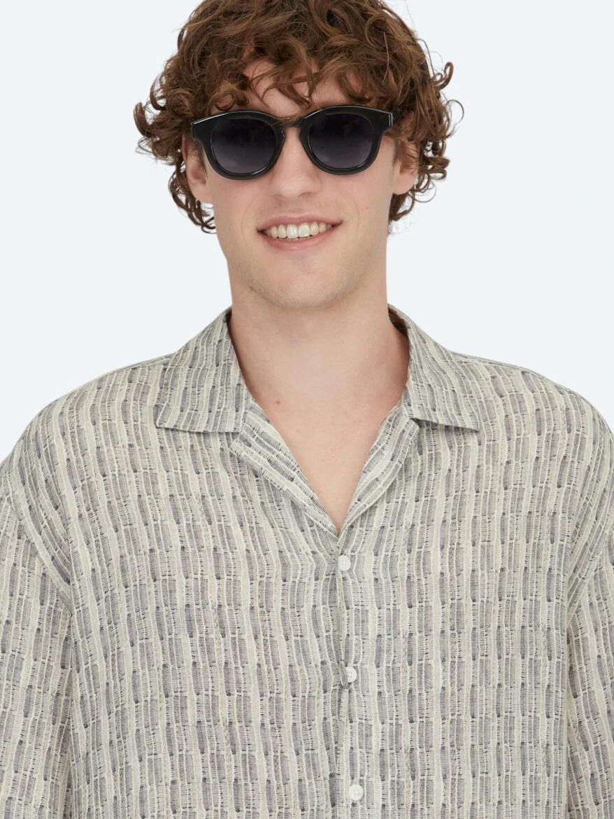 Mavi Desenli Oversize Fit Dokuma Casual Gömlek - KİP