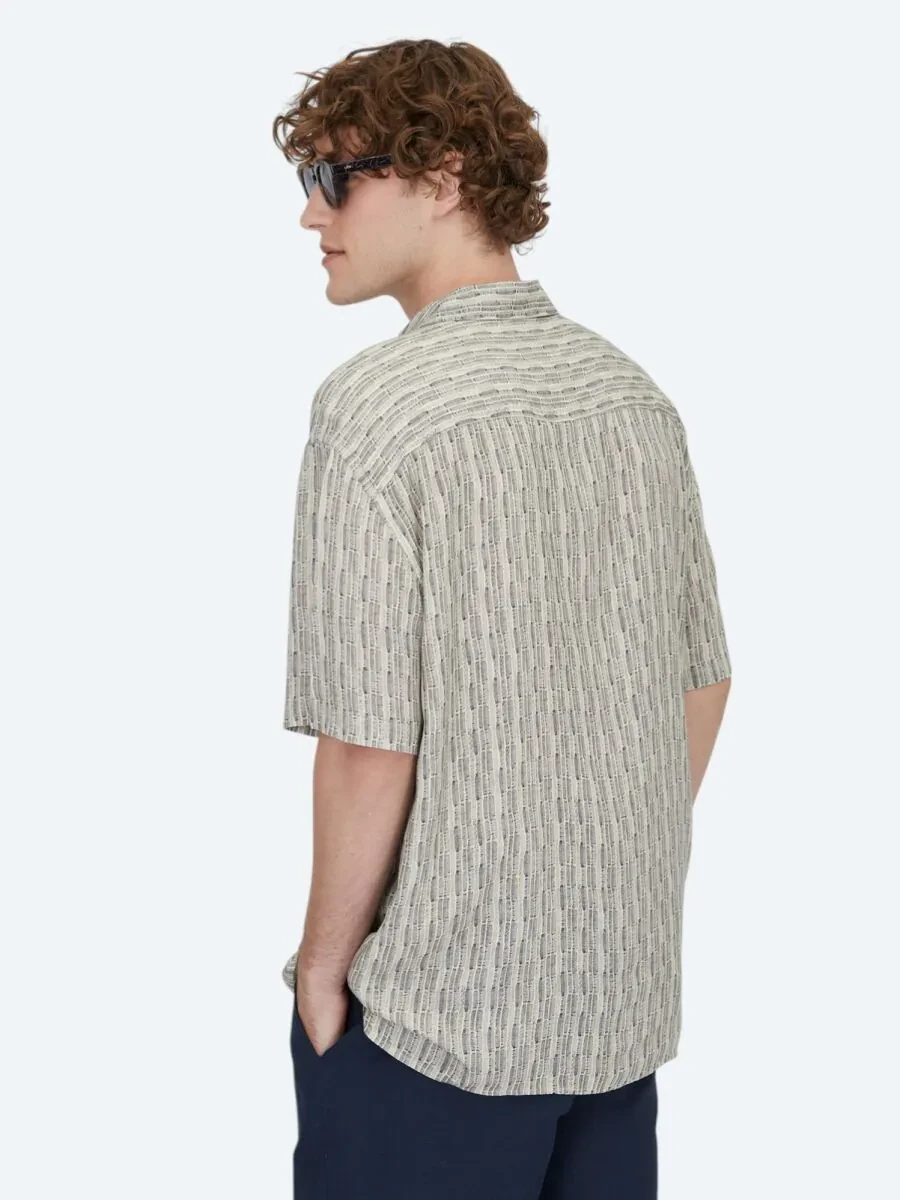 Mavi Desenli Oversize Fit Dokuma Casual Gömlek - 4