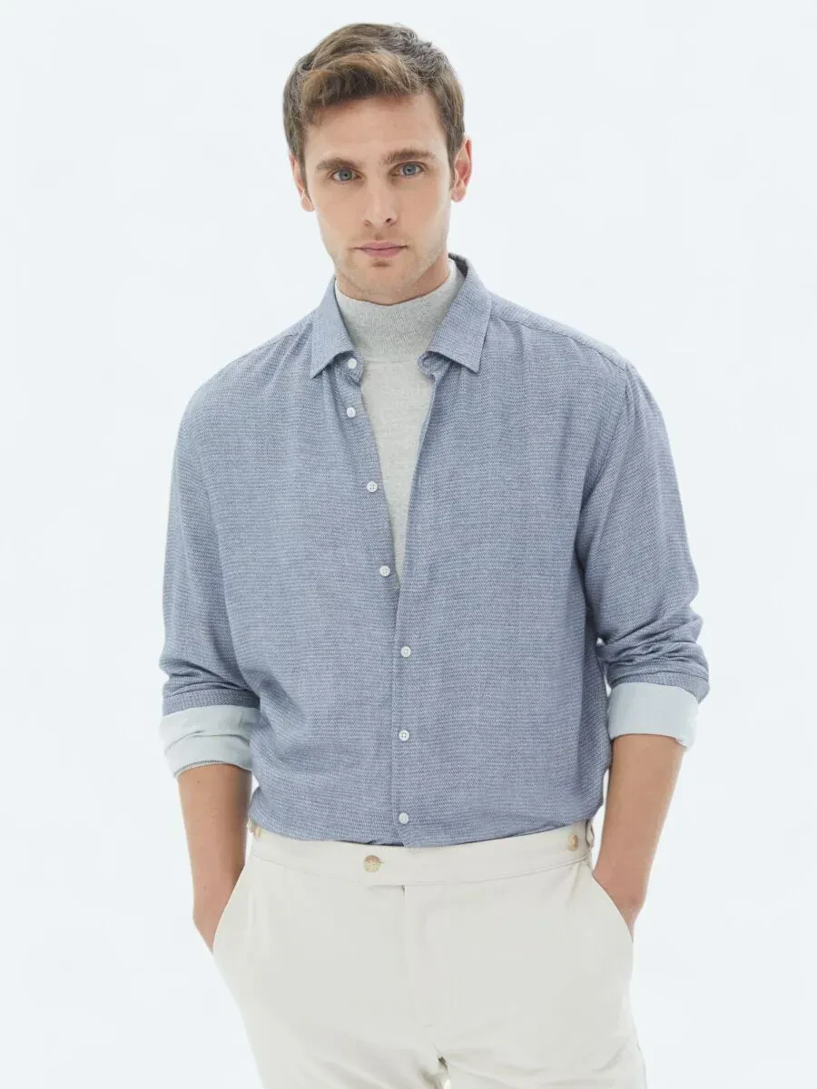 Mavi Desenli Regular Fit Dokuma Casual Gömlek - 1